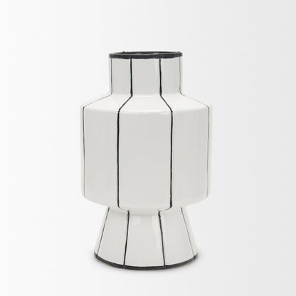 Dinah Large White Black Stripes  Ceramic Vase