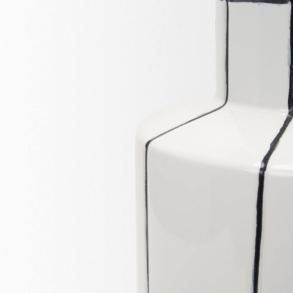 Dinah Large White Black Stripes  Ceramic Vase