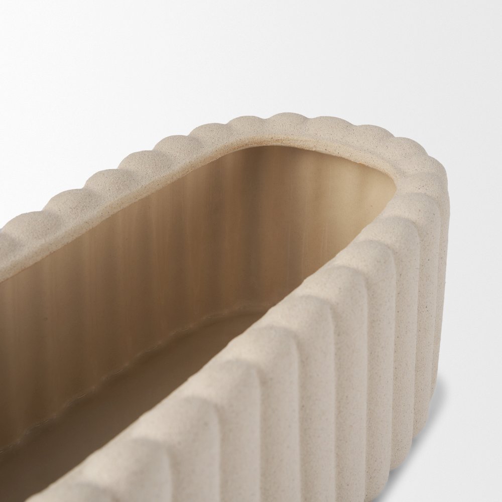 Mira Wide Textured Blush Beige Fluted Ceramic Vase