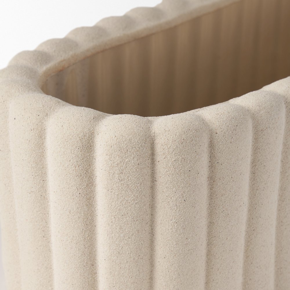 Mira Wide Textured Blush Beige Fluted Ceramic Vase