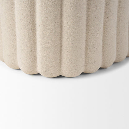 Mira Wide Textured Blush Beige Fluted Ceramic Vase