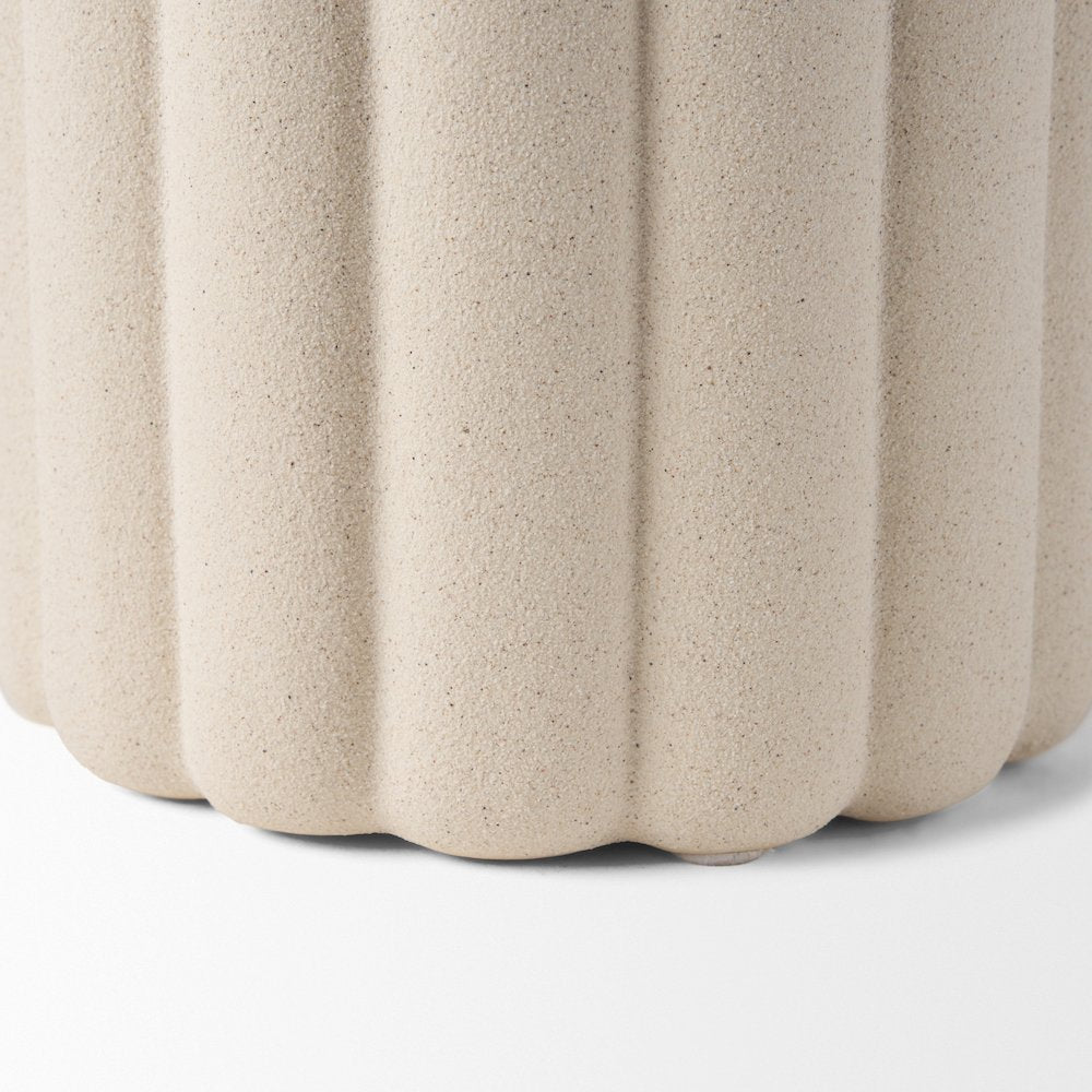 Mira Tall Textured Blush Beige Fluted Ceramic Vase
