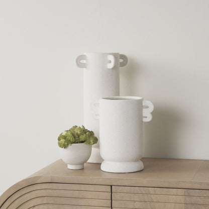 Dylan Tall Textured Off White Handles Ceramic Vase
