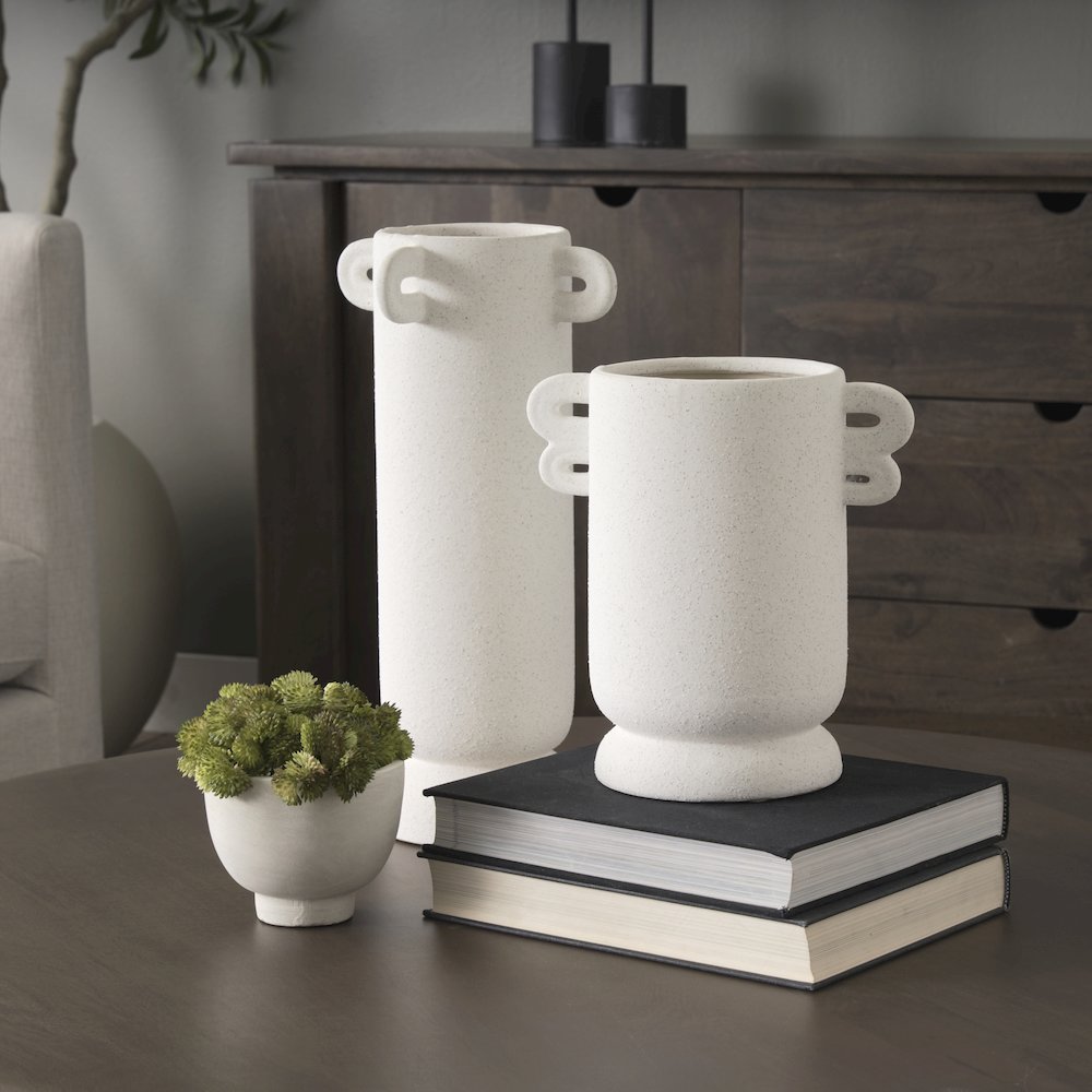 Dylan Tall Textured Off White Handles Ceramic Vase
