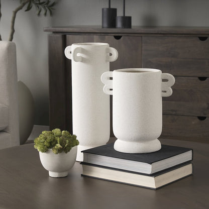 Dylan Tall Textured Off White Handles Ceramic Vase