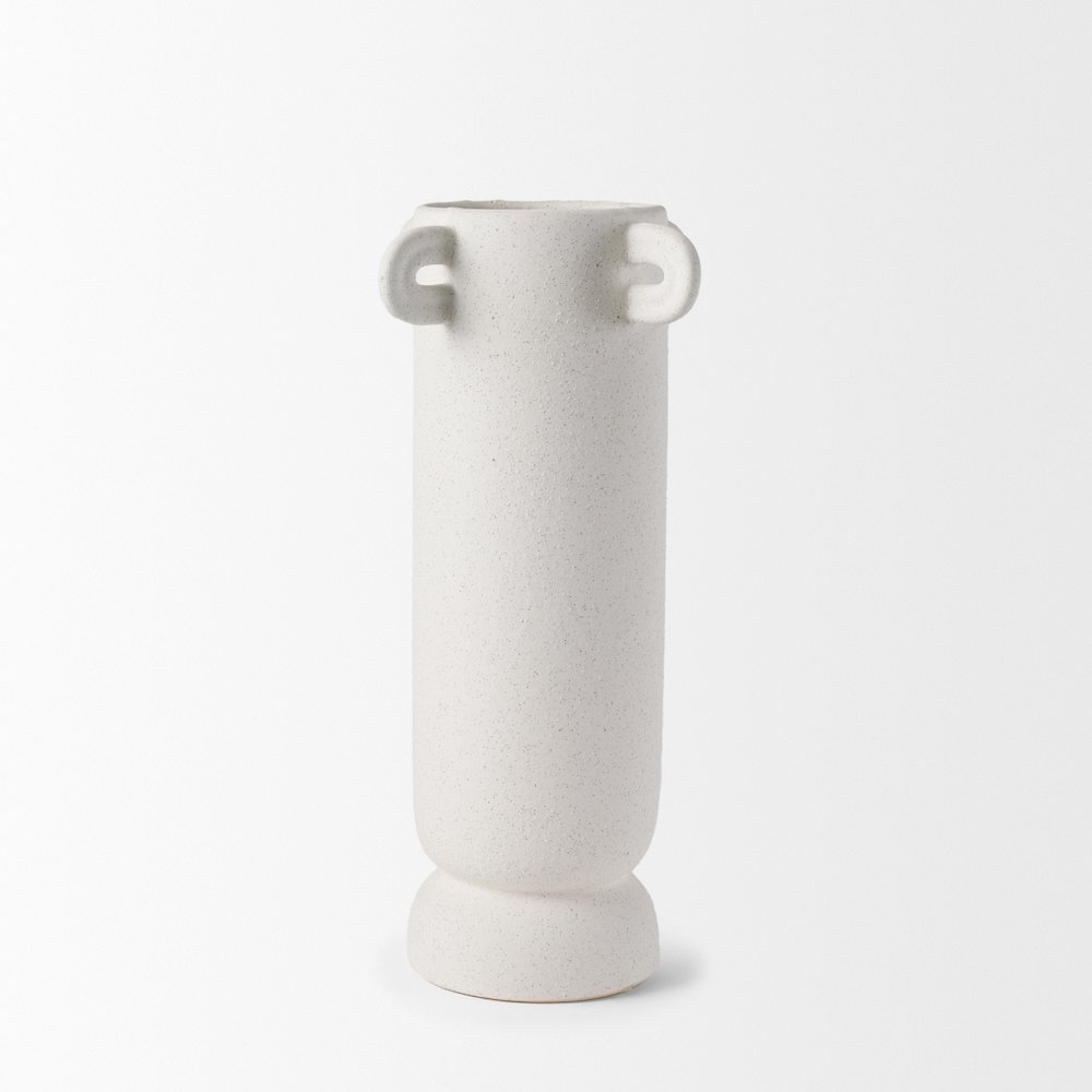 Dylan Tall Textured Off White Handles Ceramic Vase