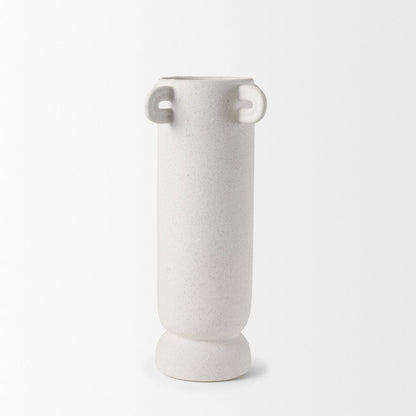 Dylan Tall Textured Off White Handles Ceramic Vase