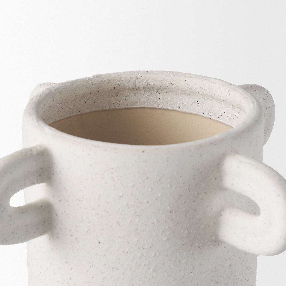 Dylan Tall Textured Off White Handles Ceramic Vase