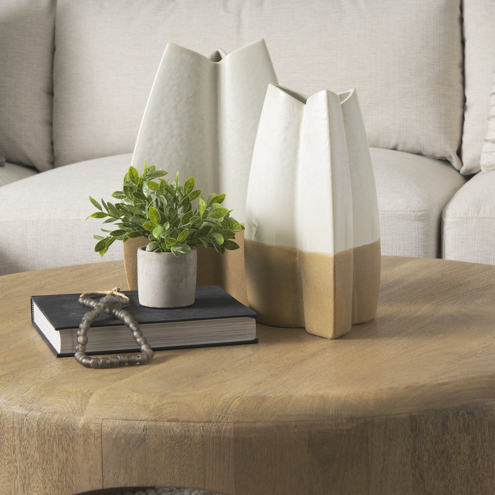 Vania Small Off White Tan Textured Ceramic Vase