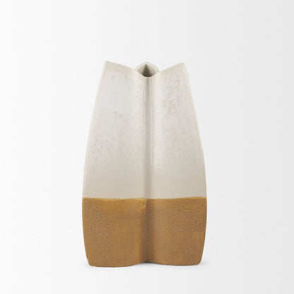 Vania Small Off White Tan Textured Ceramic Vase