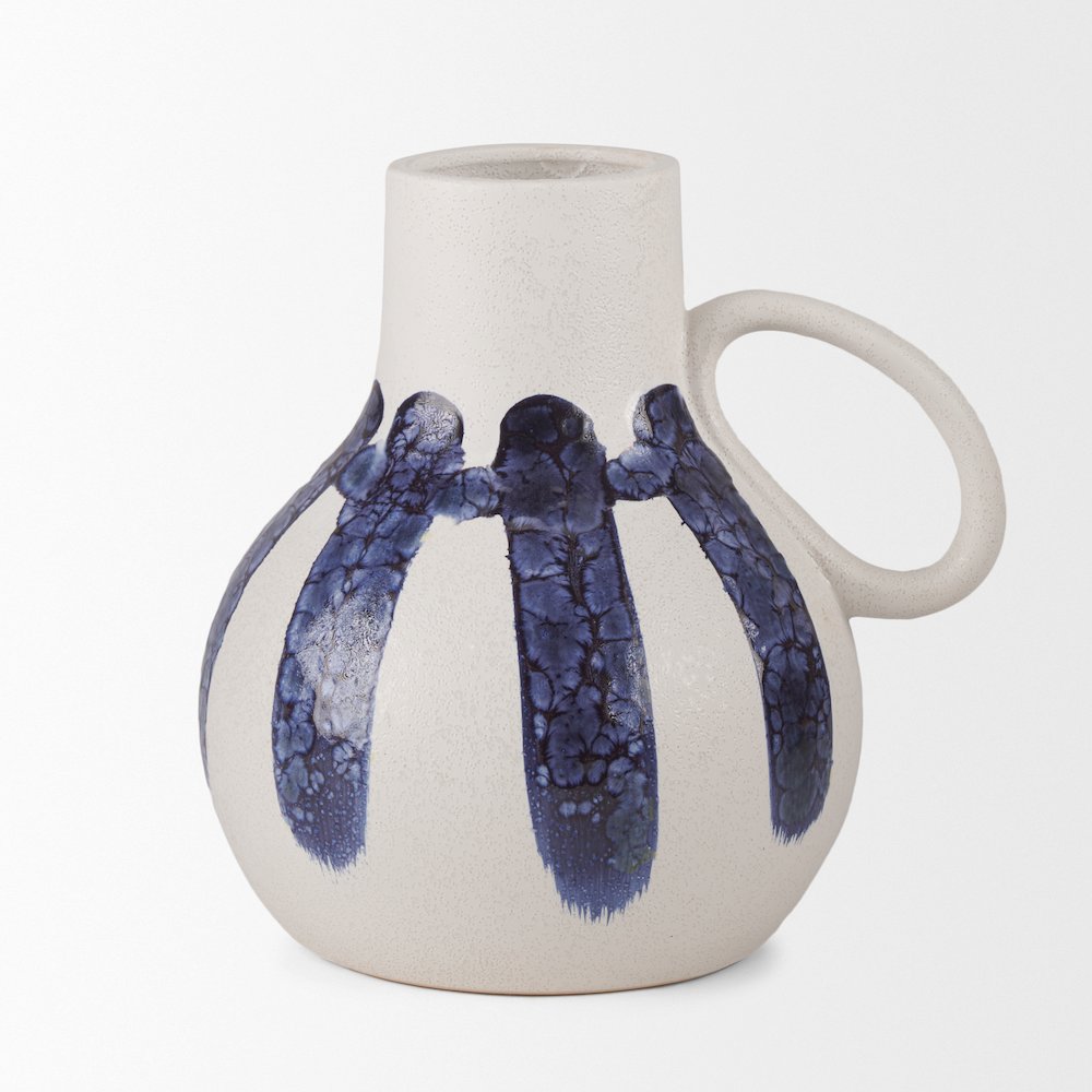 Truett White Blue Stripes Ceramic Jug Vase