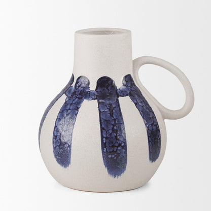 Truett White Blue Stripes Ceramic Jug Vase
