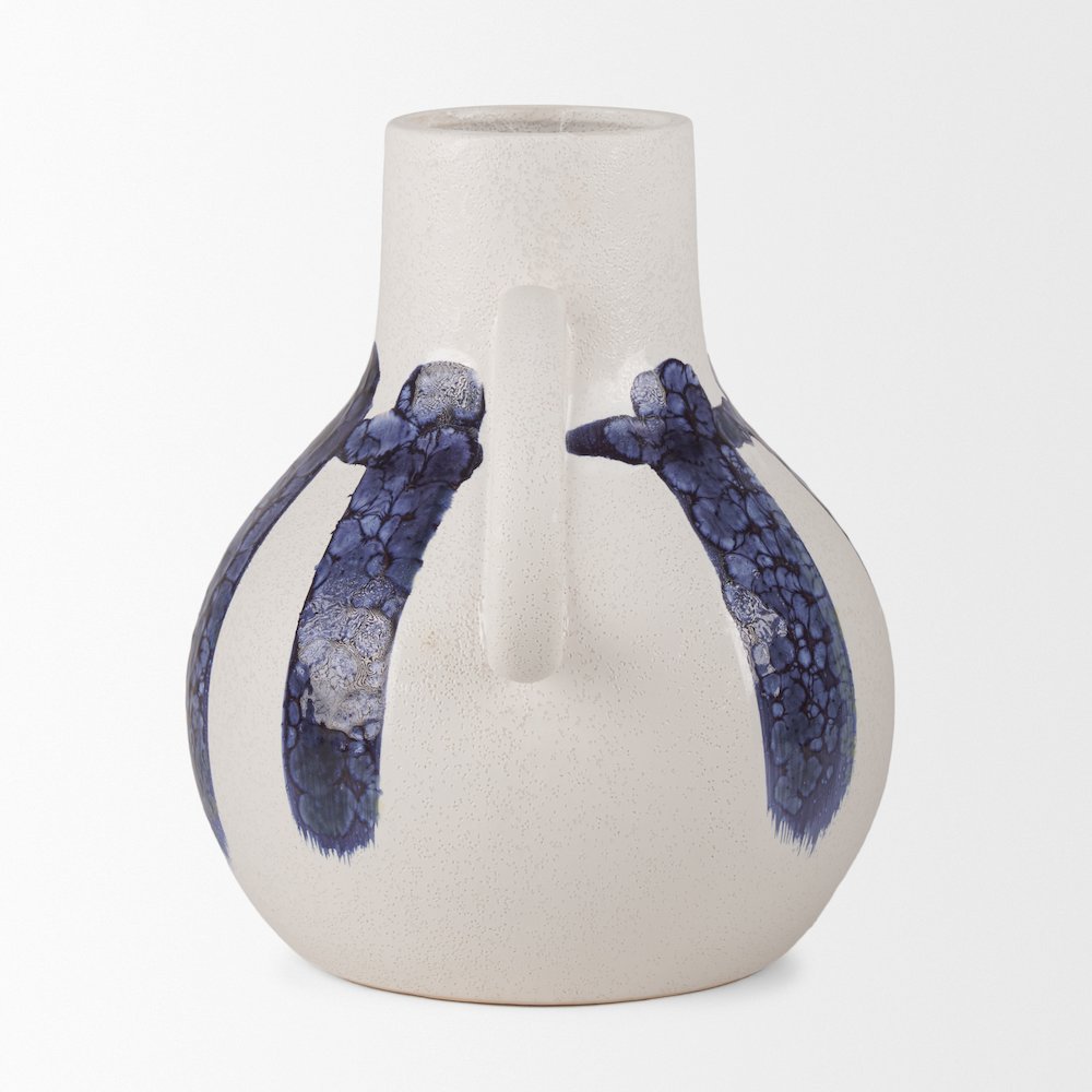 Truett White Blue Stripes Ceramic Jug Vase