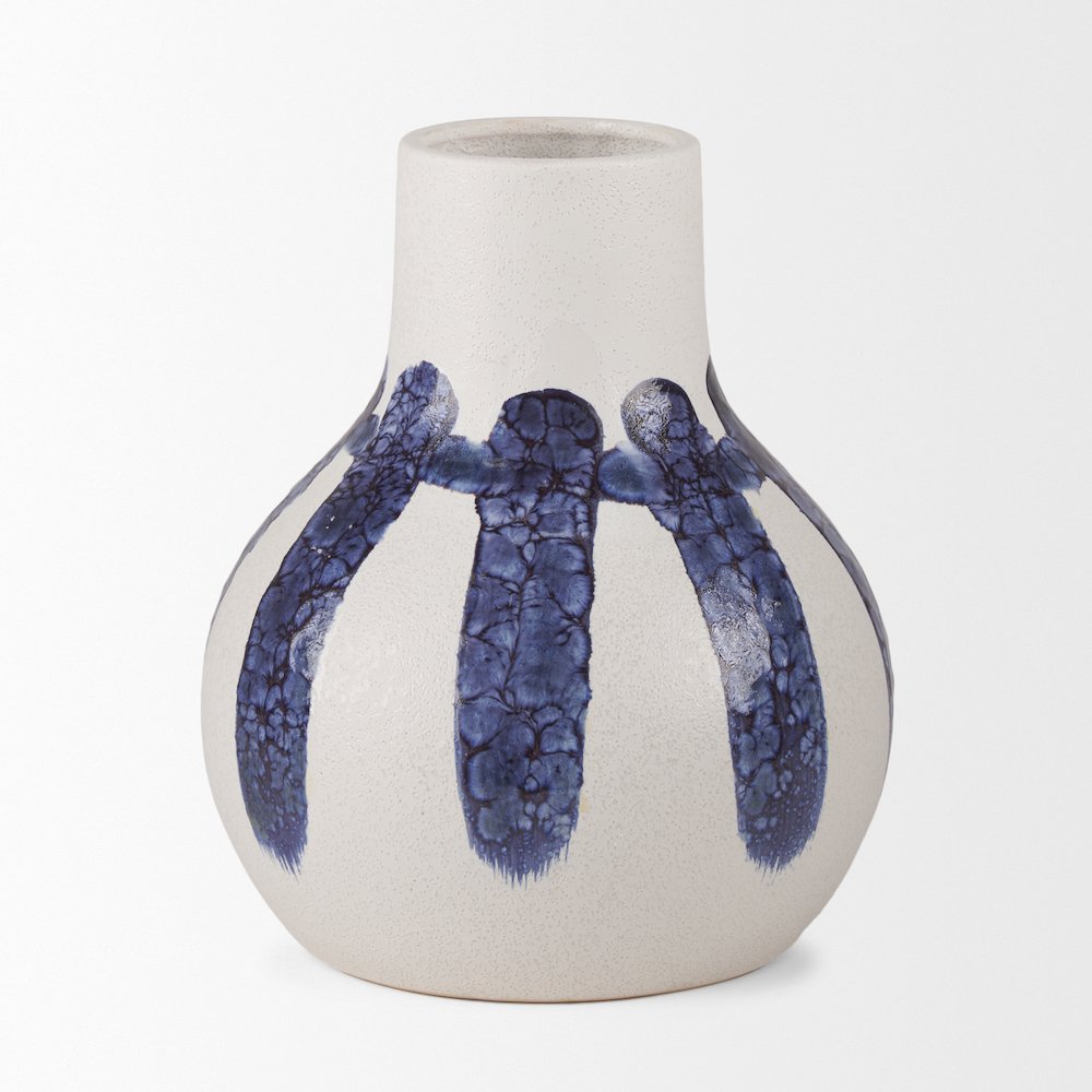 Truett White Blue Stripes Ceramic Jug Vase