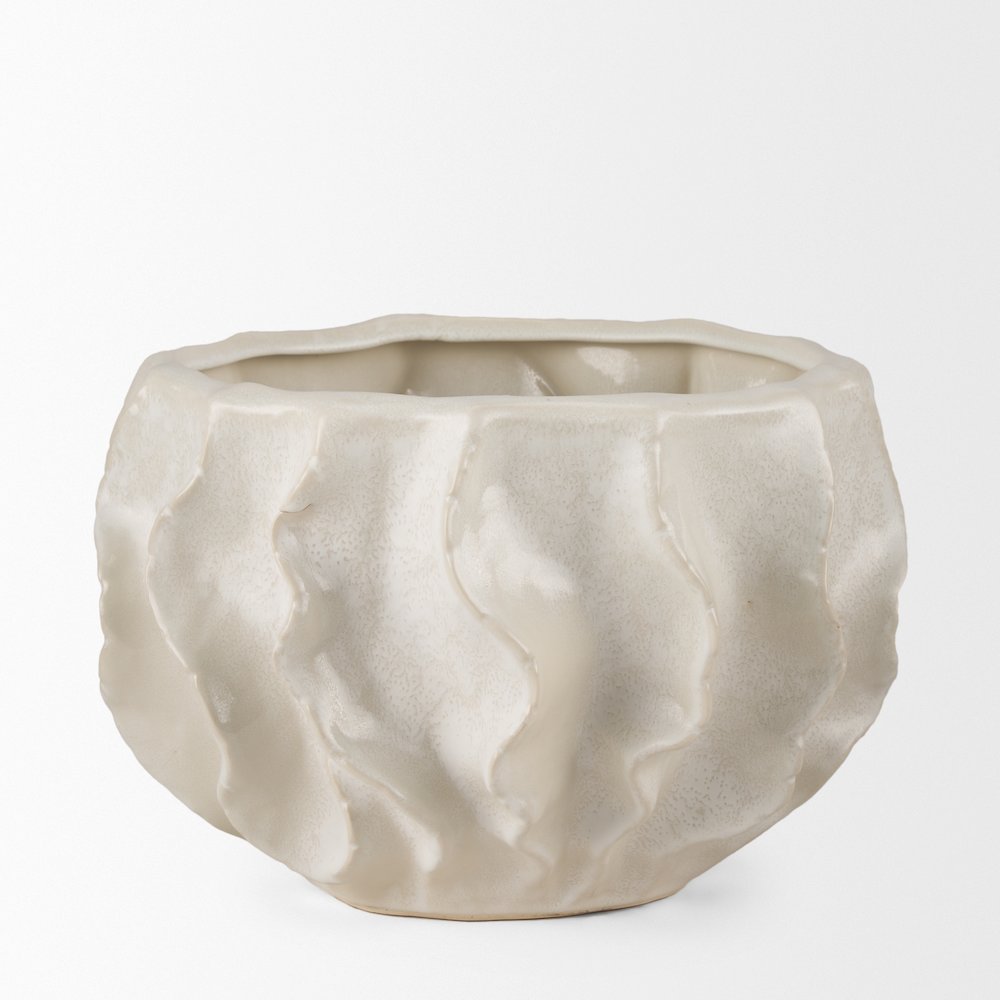 Vahn Sculptural Cream Glazed Decorative Ceramic Bowl
