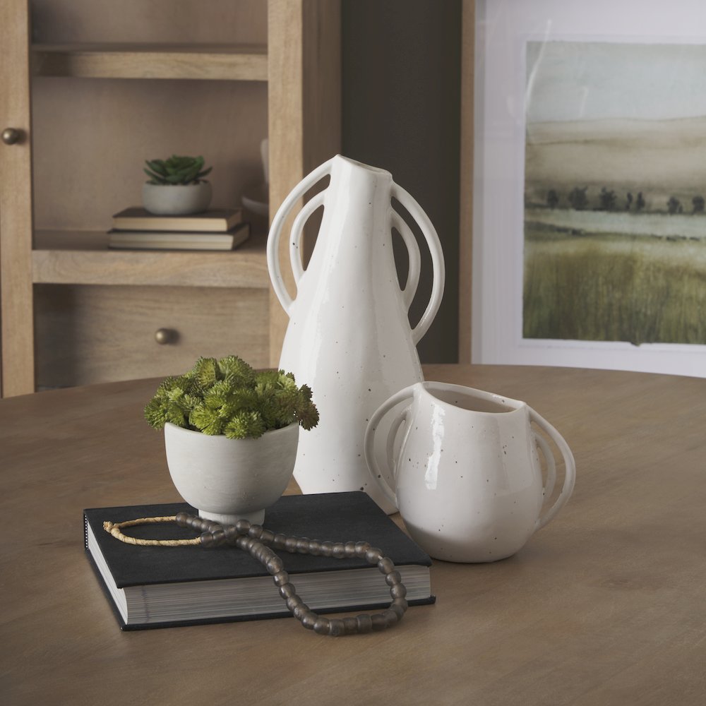 UrvShort Off White Speckled Asymmetrical Ceramic Vase
