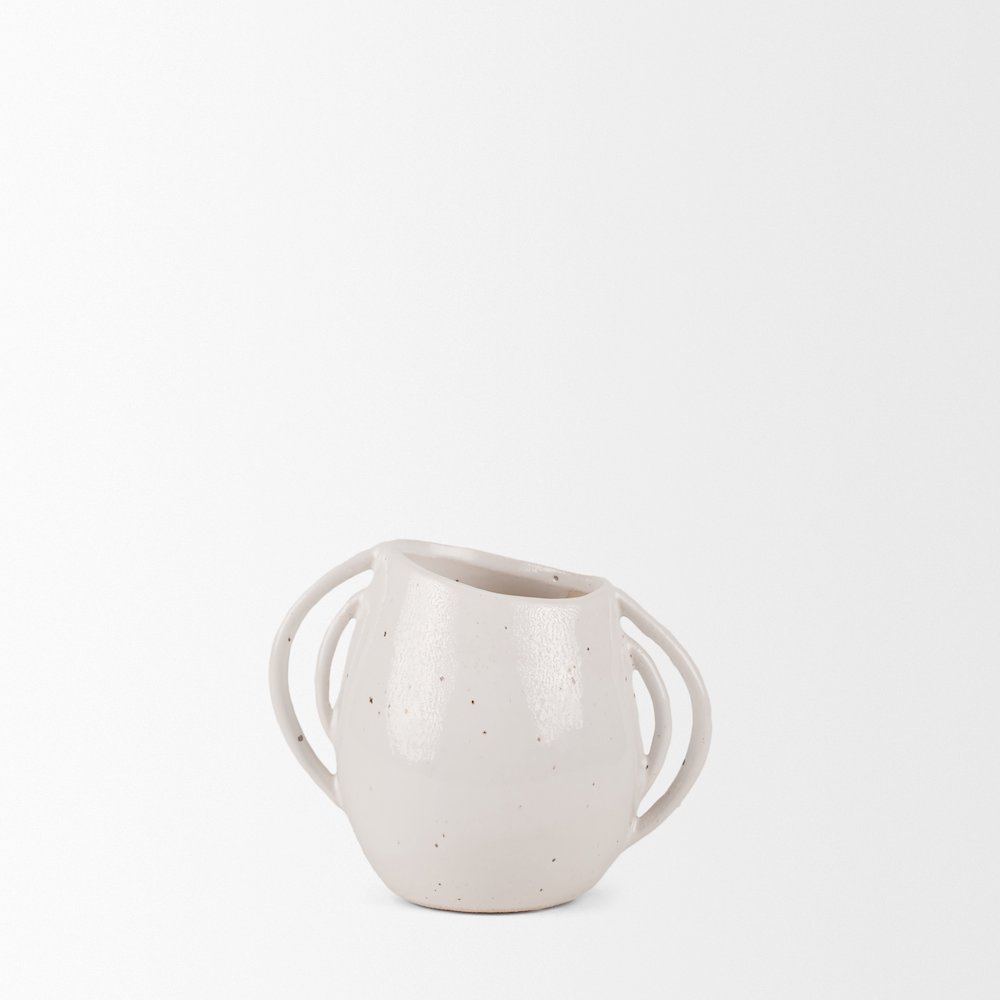UrvShort Off White Speckled Asymmetrical Ceramic Vase