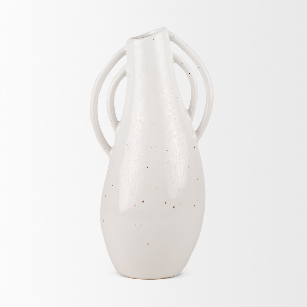 UrvTall Off White Speckled Asymmetrical Ceramic Vase