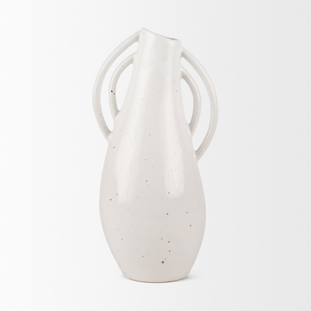 UrvTall Off White Speckled Asymmetrical Ceramic Vase