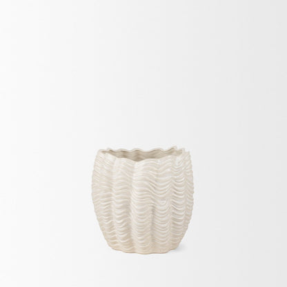 Velia Short Seashell Sculptural Cream Glazed Ceramic Vase
