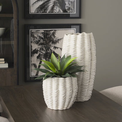 Velia Tall Seashell Sculptural Cream Glazed Ceramic Vase