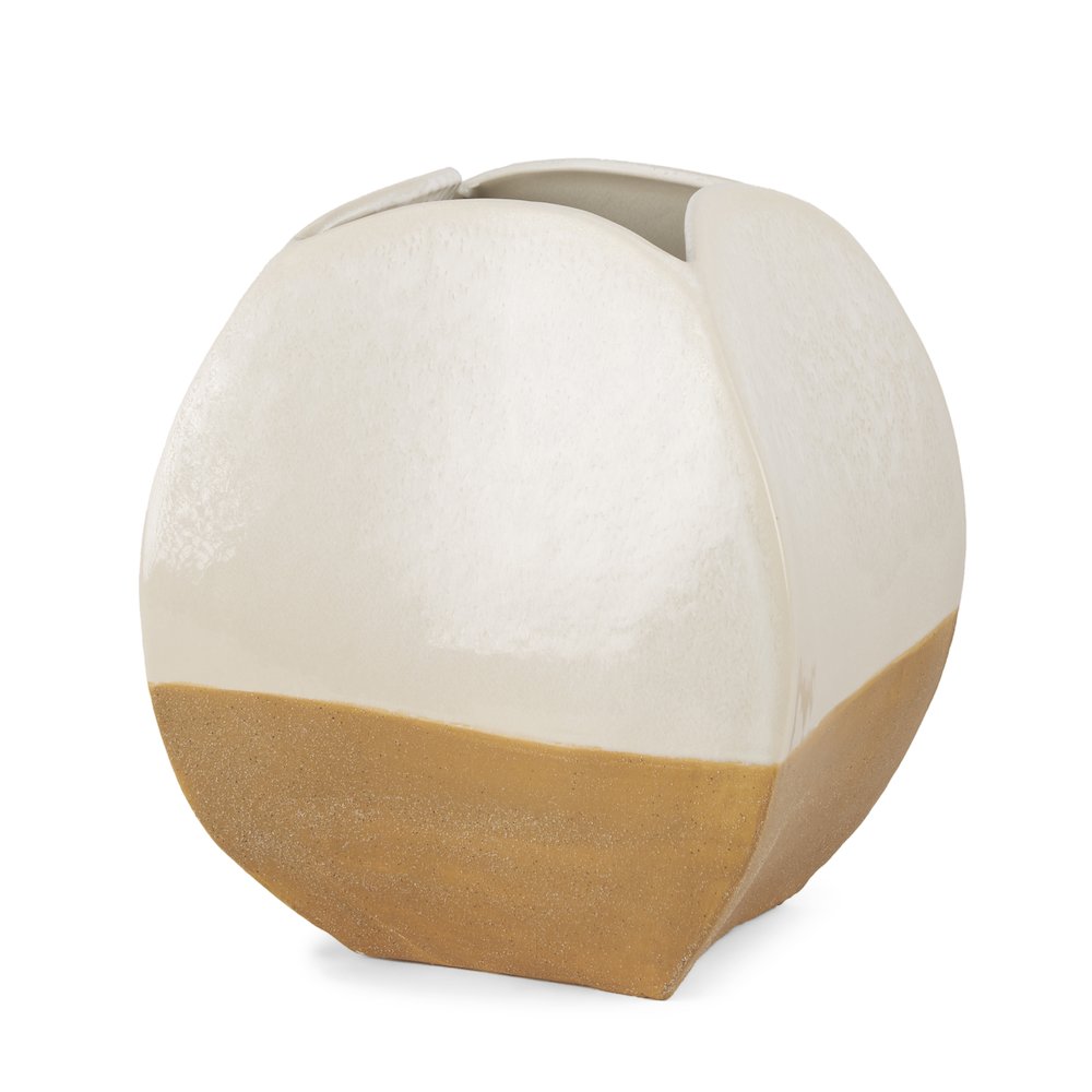 Vania Short Off White Tan Textured Ceramic Vase