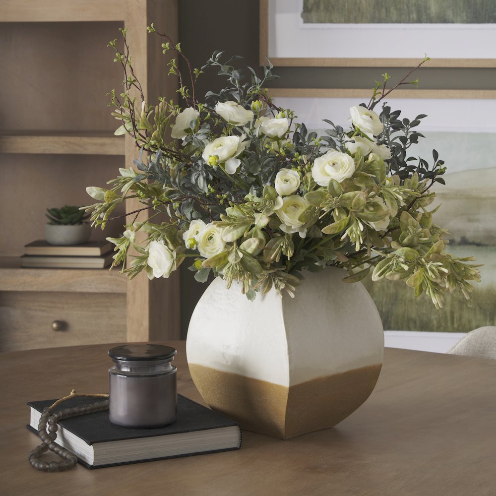 Vania Short Off White Tan Textured Ceramic Vase