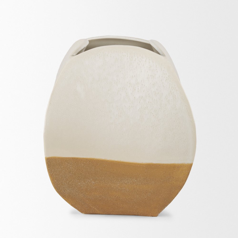 Vania Short Off White Tan Textured Ceramic Vase