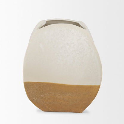 Vania Short Off White Tan Textured Ceramic Vase