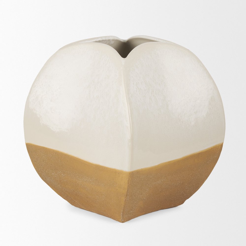 Vania Short Off White Tan Textured Ceramic Vase