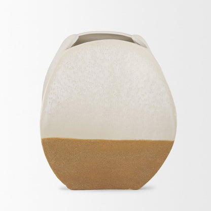 Vania Short Off White Tan Textured Ceramic Vase