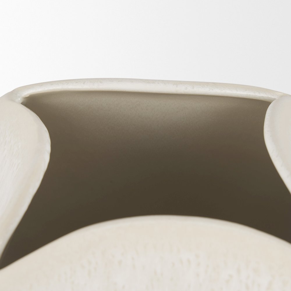 Vania Short Off White Tan Textured Ceramic Vase