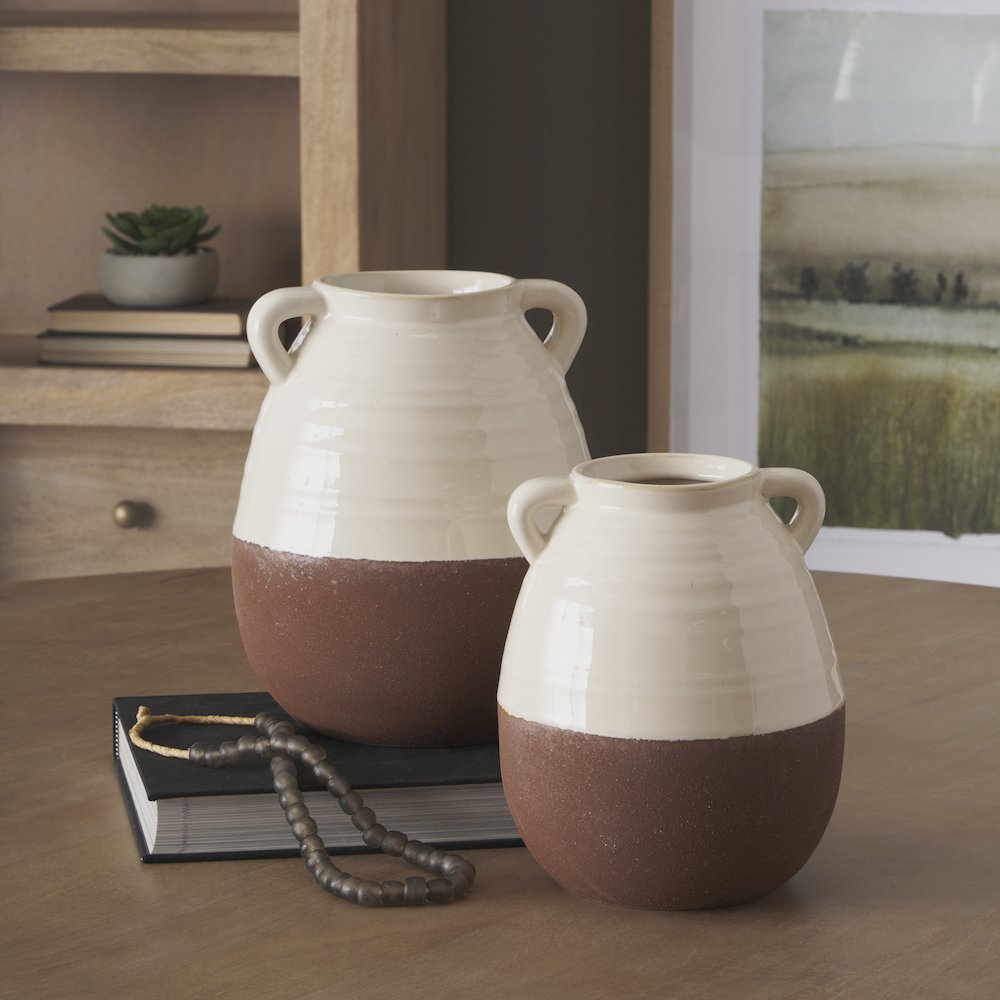 Tryna Small Beige Matte Brown Ceramic Vase