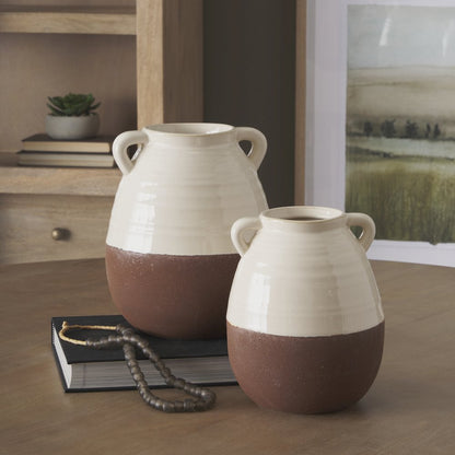Tryna Large Beige Matte Brown Ceramic Vase