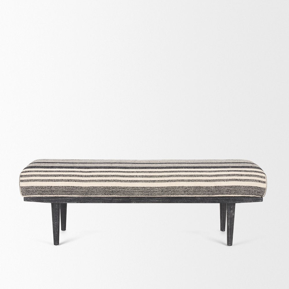 Black Wood Black And Cream Upholstered Bench