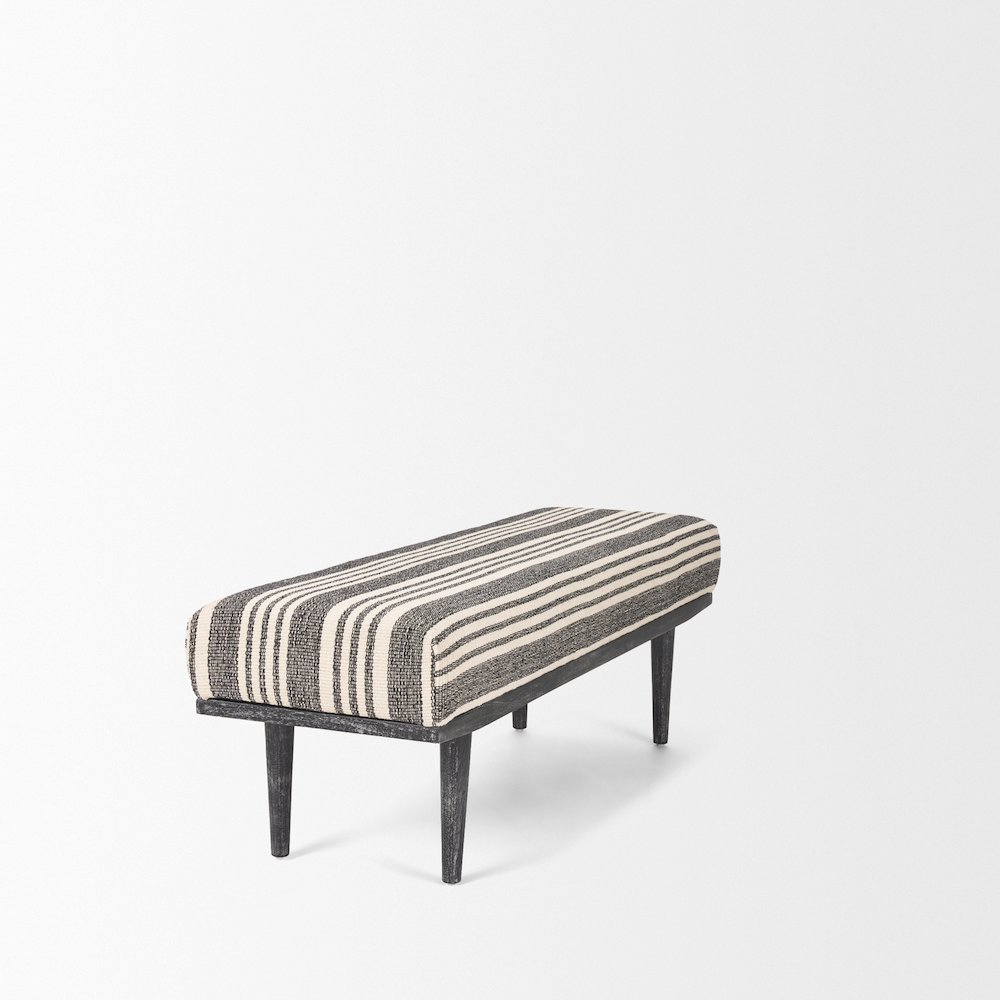 Black Wood Black And Cream Upholstered Bench