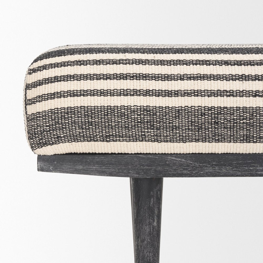 Black Wood Black And Cream Upholstered Bench