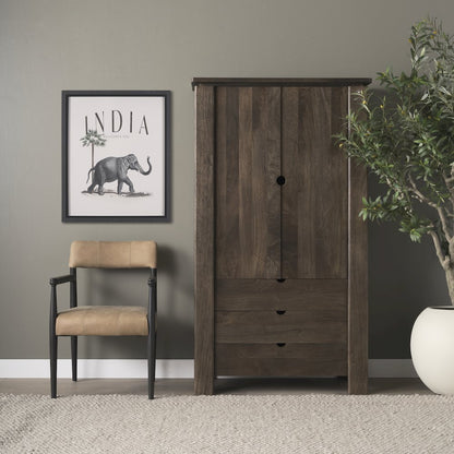 Solid Dark Brown Wood Curio Cabinet