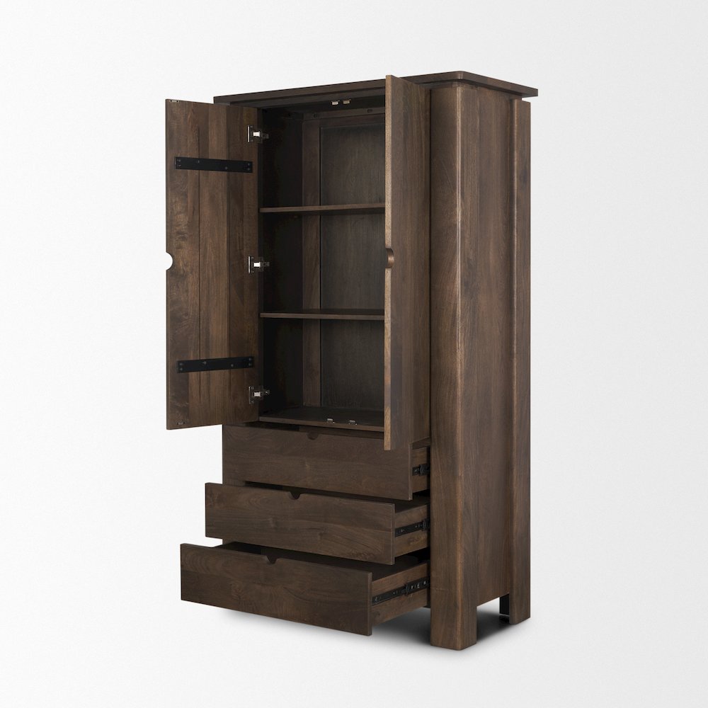 Solid Dark Brown Wood Curio Cabinet