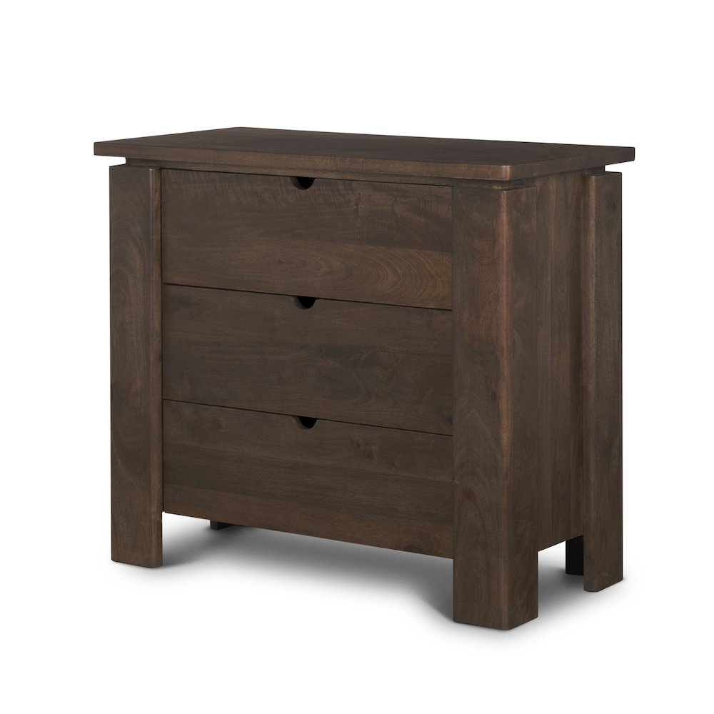 Solid Dark Brown Wood 3 Drawer Accent Cabinet