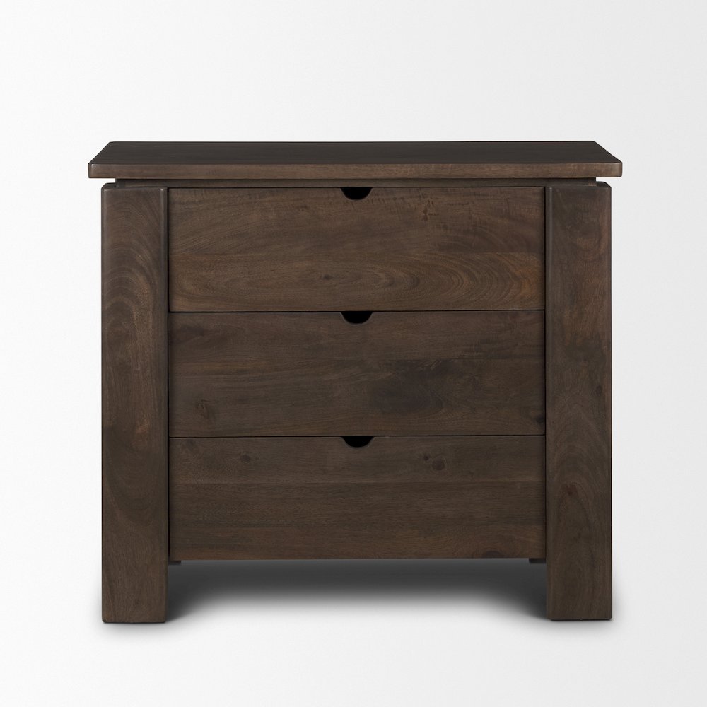 Solid Dark Brown Wood 3 Drawer Accent Cabinet