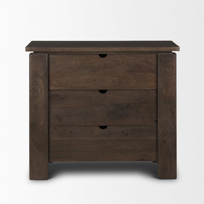 Solid Dark Brown Wood 3 Drawer Accent Cabinet