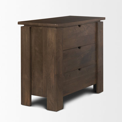 Solid Dark Brown Wood 3 Drawer Accent Cabinet