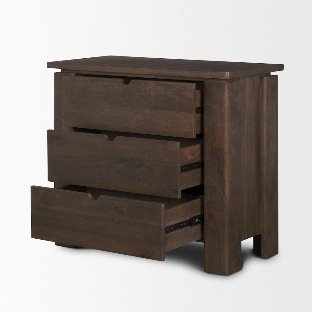 Solid Dark Brown Wood 3 Drawer Accent Cabinet
