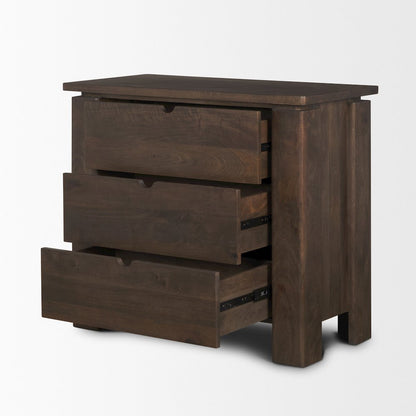 Solid Dark Brown Wood 3 Drawer Accent Cabinet