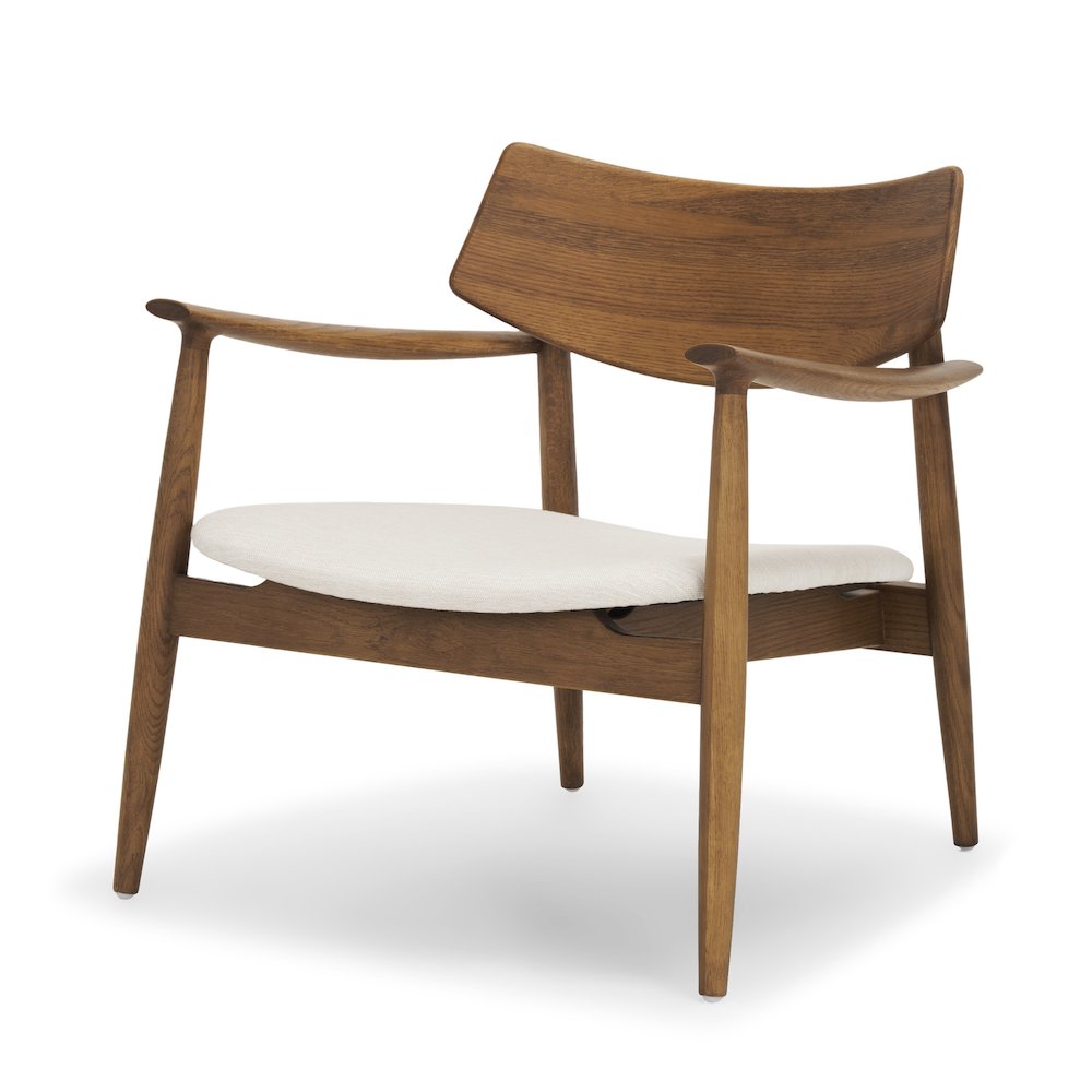 Medium Brown Oak Wood Cream Fabric Accent Chair