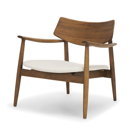 Medium Brown Oak Wood Cream Fabric Accent Chair