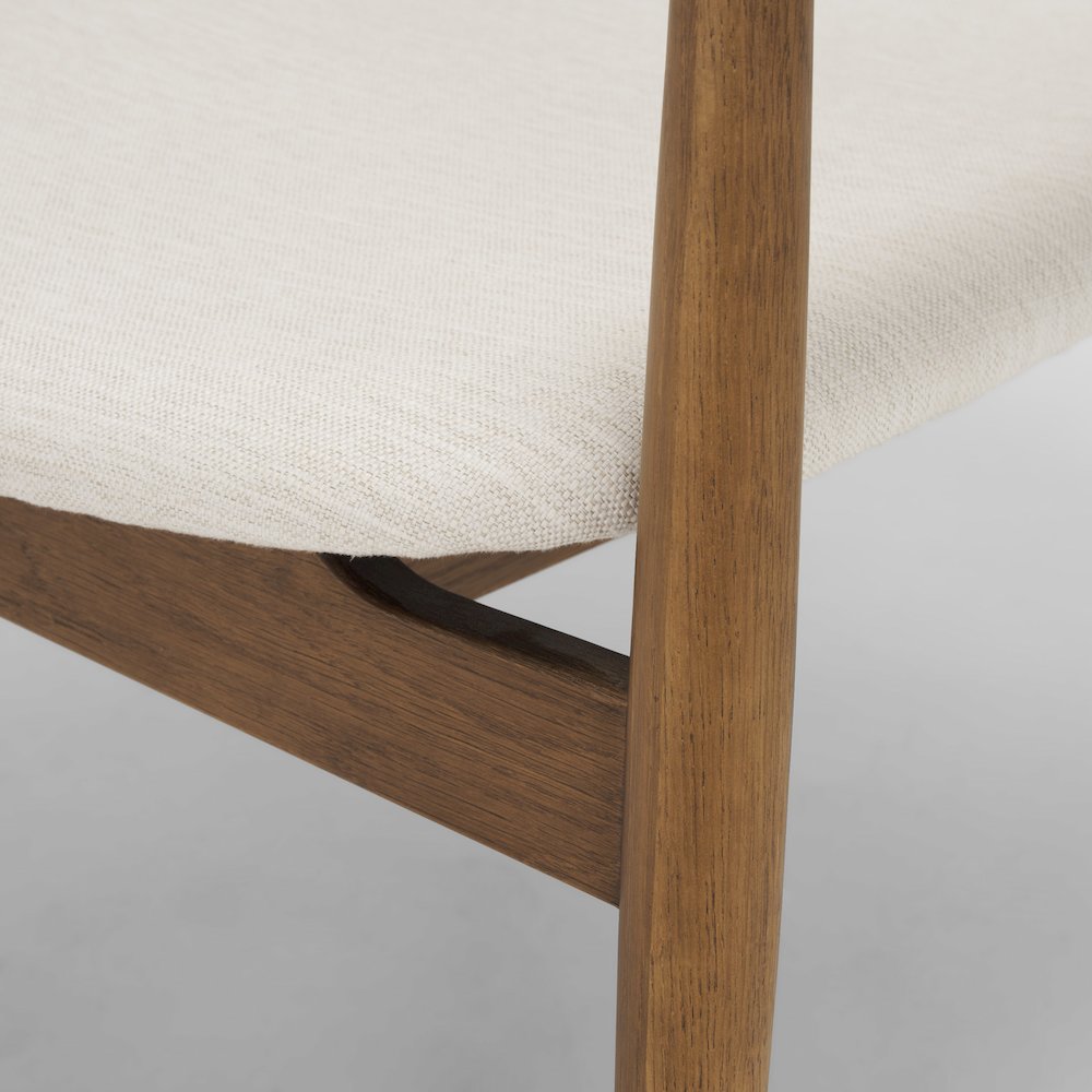 Medium Brown Oak Wood Cream Fabric Accent Chair