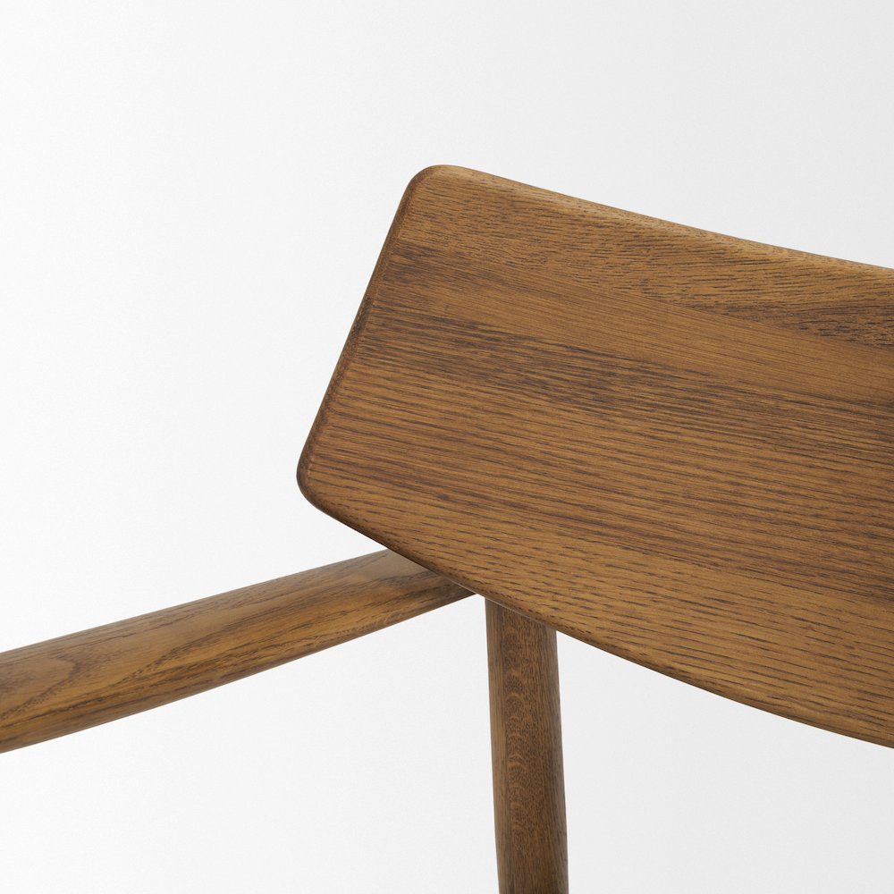 Medium Brown Oak Wood Cream Fabric Accent Chair