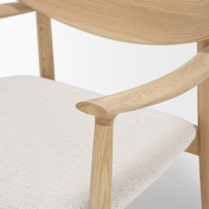 Light Brown Oak Wood Cream Fabric Accent Chair